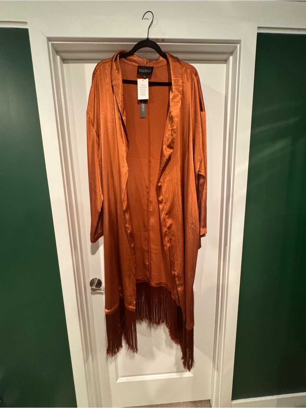Eloquii Copper Satin Fringe Duster